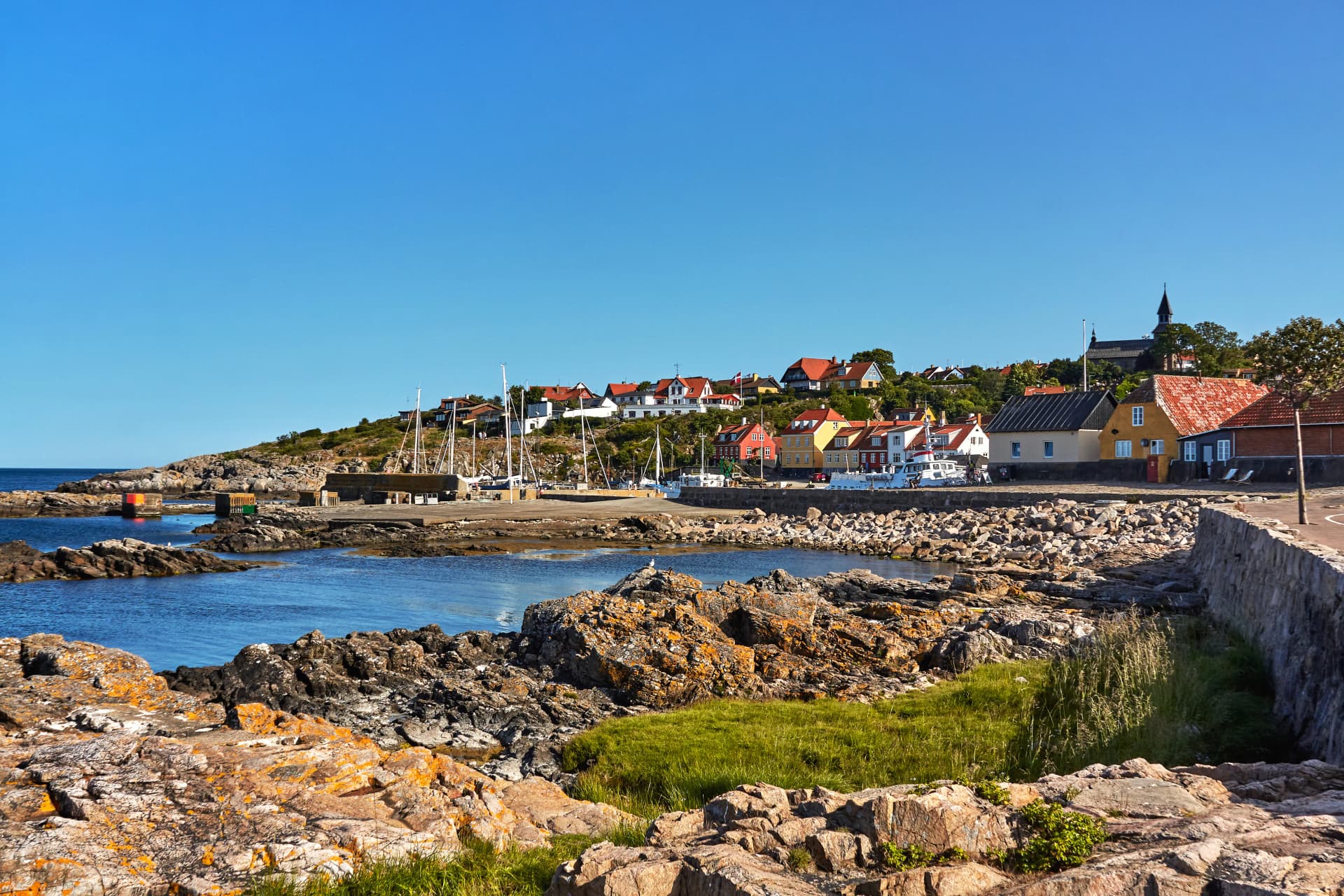 Small port in the town of Gudhjem, Bornholm island, Denmark.