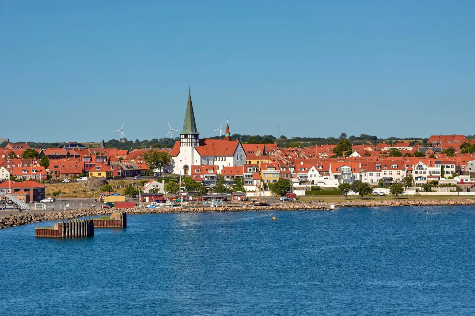 Beautiful and colorful houses in the town of Ronne, Bornholm island, Denmark.