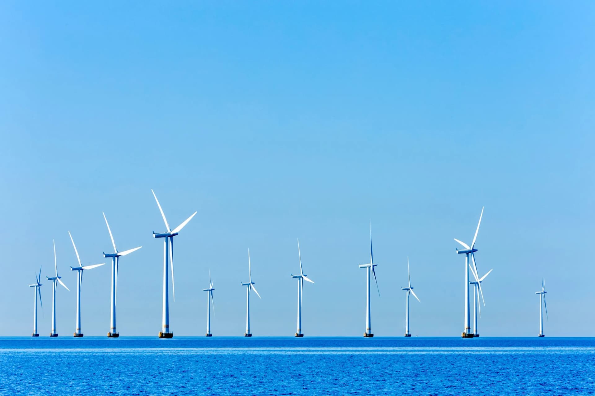 Offshore wind turbines on the coast of Copenhagen in Denmark