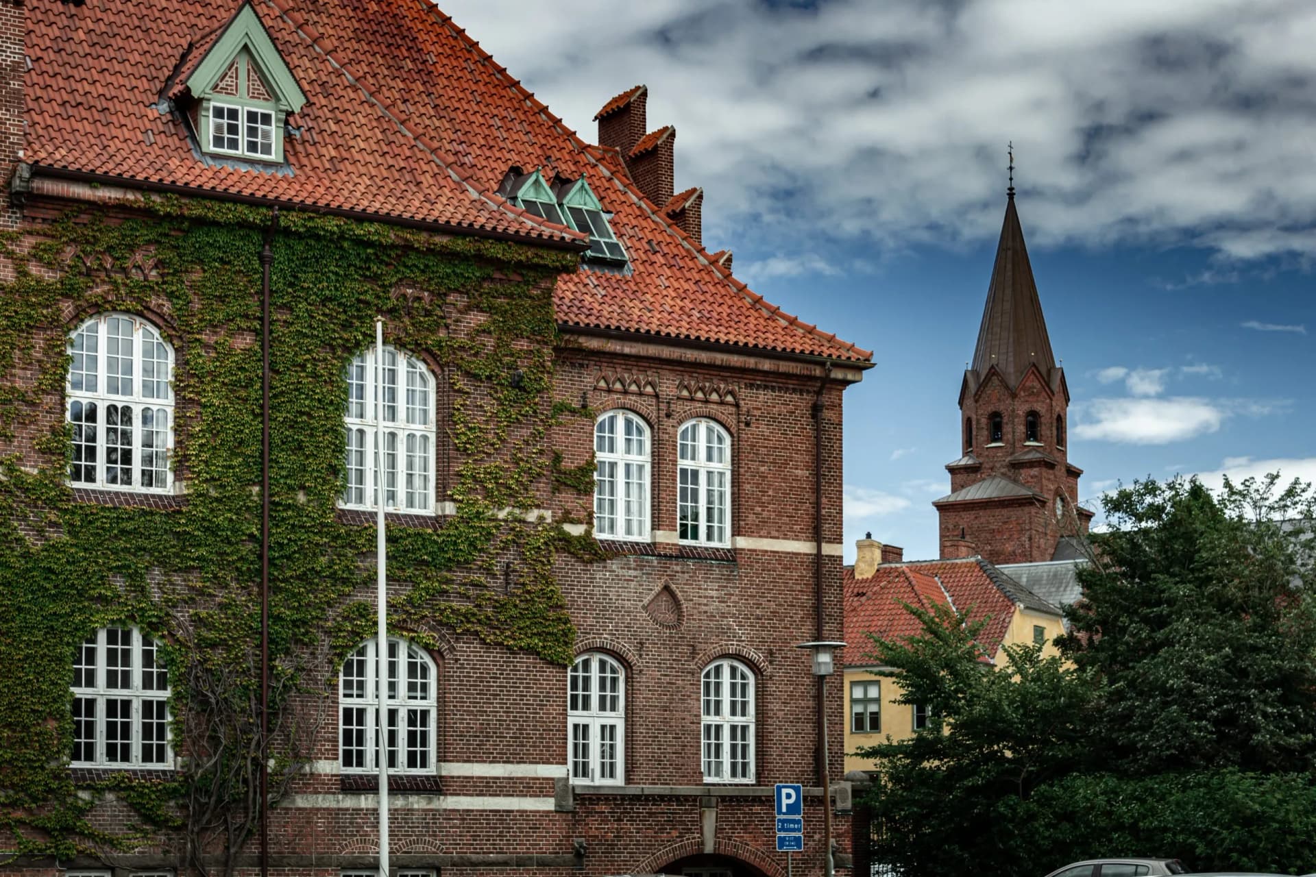 Port town with beautiful buildings in Holbaek, Denmark