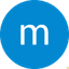White lowercase letter m inside blue circle icon